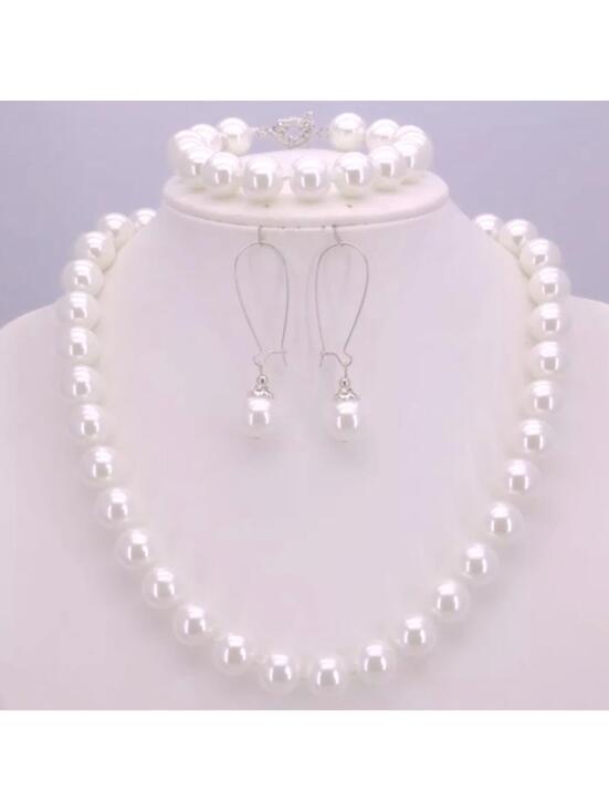 Miss Glam Co. Jewelry - White Pearls Set Necklace Bracelet Earrings